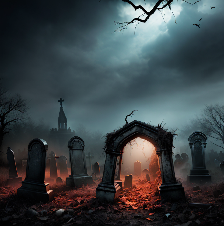 (masterpiece:1.2), (best quality,:1.2), 8k, HDR, ultra detailed, ((photorealistic)), professional light, cinematic lighting, fashion photography, ambient lighting, background, a dark and sinister gothic graveyard, open! graves, broken coffins, Darkness, <lora:Darkness-10:1>,  epiCPhoto,