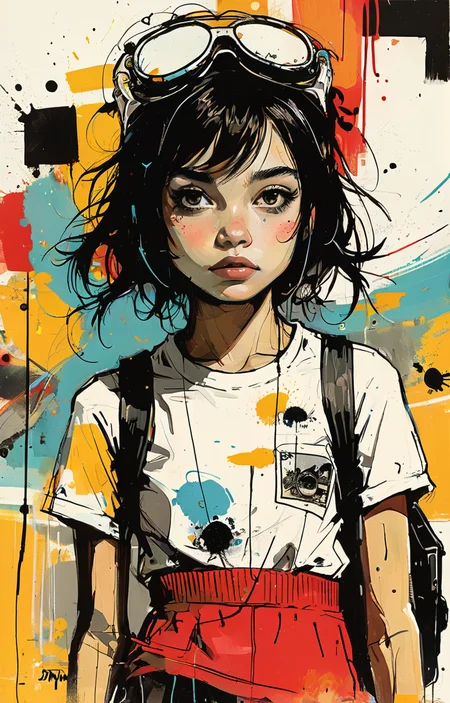 masterpiece,best quality,<lora:tbh333-sdxl:0.6>,illustration,style of Jim Mahfood tech genius teenage girl