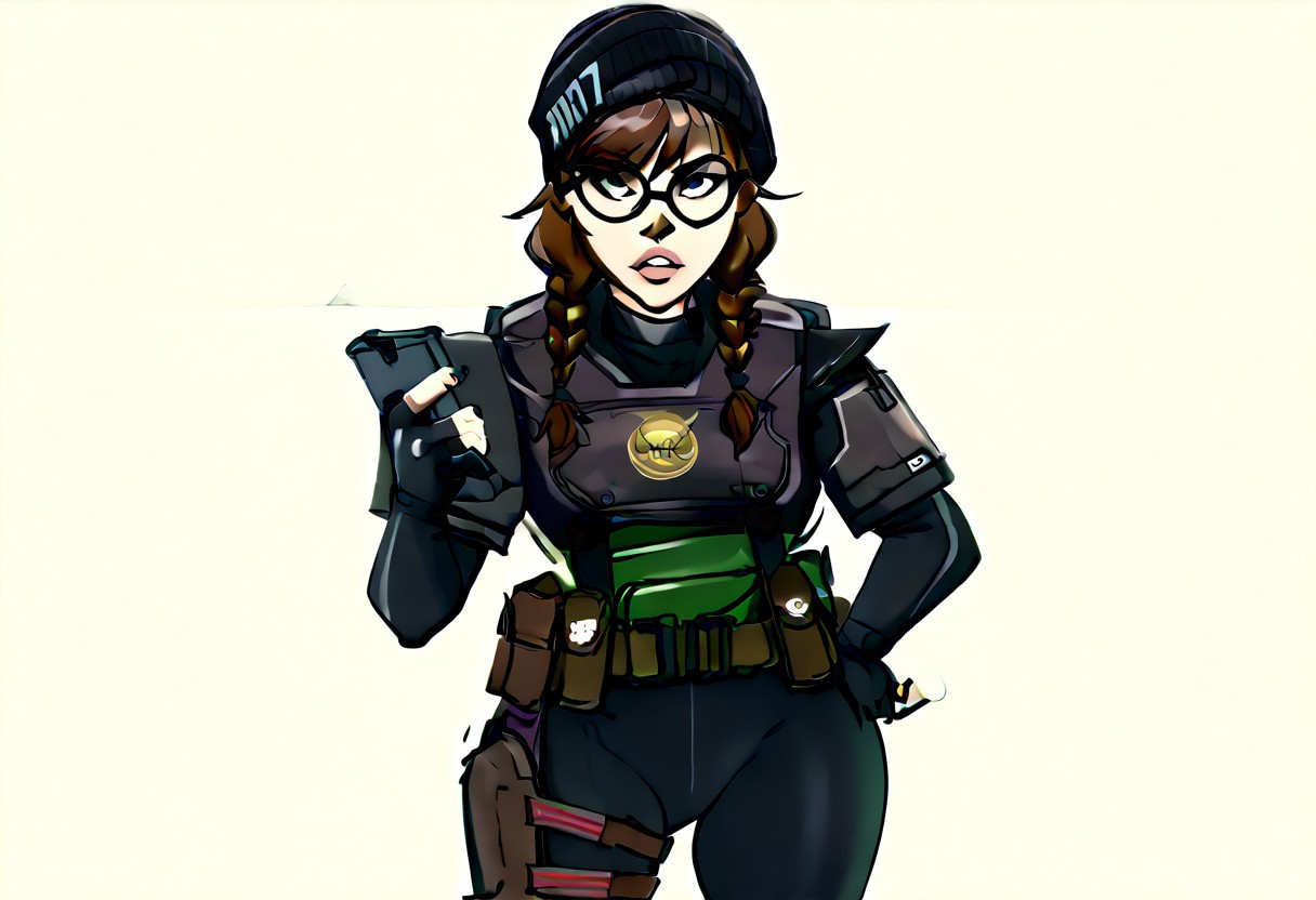 score_9, score_8_up, score_7_up, score_6_up, score_5_up, score_4_up,high details, perfect face,
KaraHitsuPXL,1girl, brown hair, long hair, bangs,black eyes, buck teeth,teeth,parted lips
gloves,hat,black eyes,glasses,black gloves,fingerless gloves,lips,twin braids,black headwear,bodysuit,skin tight,black-framed eyewear,pouch,round eyewear,black bodysuit,beanie,holster,tactical clothes
sketch, photo, desk, light, profv, holding gun,
yoji_shinkawa style, colored sketch, BlackWhiplash Style, 18dart3