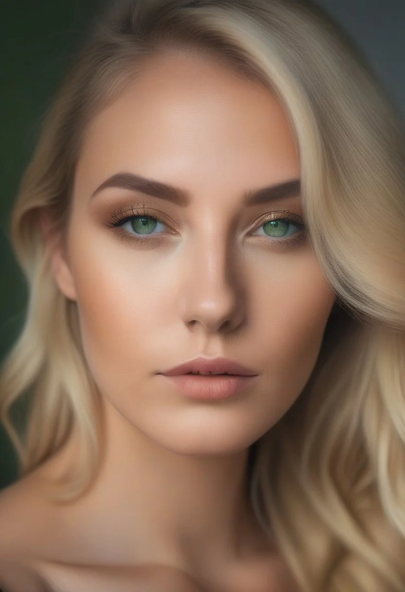 highly realistic, creative, sensual, (1woman:1.1), extremely detailed, long blonde hair, [blue eyes:green eyes:0.7], realistic, creative, and sensual, featuring a woman with long blonde hair and her eye color being a mix of blue and green with more inclination towards green., heavy makeup, eyeshadow, (closed mouth:1.4),, (masterpiece, high quality, best quality:1.3), (photorealism:1.3), (dynamic shadows, dynamic lighting:1.2), (natural skin texture:1.5), (natural lips, detailed lips:1.3), (natural shadows, detailed shadows:1.5), (hyperrealism, soft light, sharp), (hdr, hyperdetailed:1), (intricate details:0.8), detailed eyes, detailed hair, detailed skin, 8k, (cinematic look:1.4), insane details, intricate details, hyperdetailed, low contrast, soft cinematic light, exposure blend, hdr, faded, slate gray atmosphere