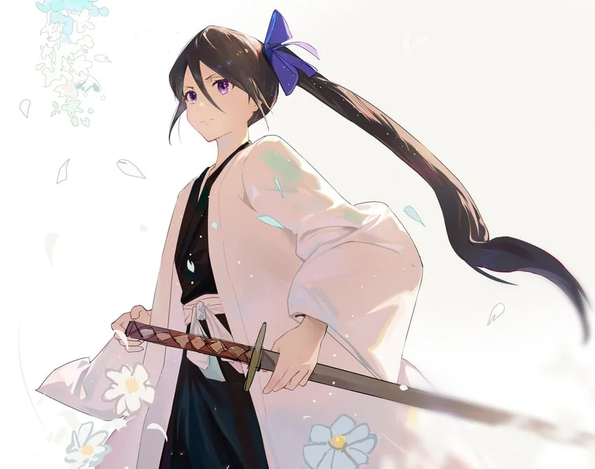 ((masterpiece, best quality, high resolution)) 1girl, solo, (looking at viewer, cowboy shot, standing:1), expresión neutral, full body, defined body and face, perfect lighting, solo, kimono, black kimono, haori, white haori, dutch angle