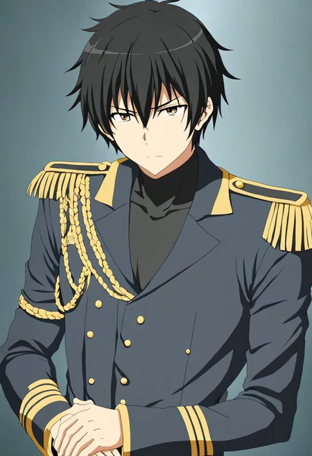 high resolution, solo, best quality, 1Boy, Kanie Seiya, Black Hair, military, OverallDetail