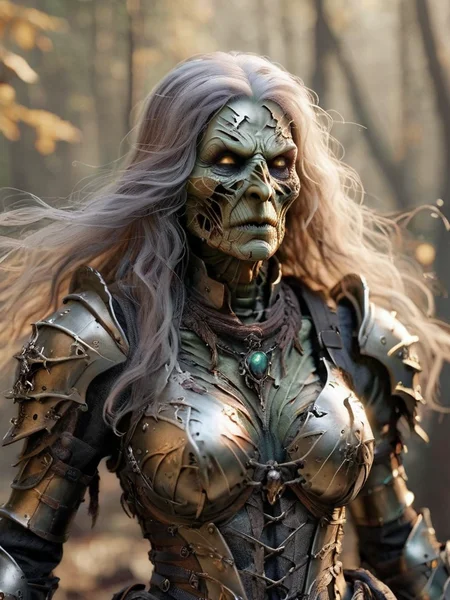 a witch in heavy metallic body armor <lora:ral-wtchz:0.6> ral-wtchz