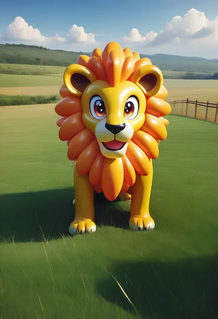 score_9, score_8_up, masterpiece, extremely detailed, best quality, highres, Latex, googly eyes, lion, savana, scenery