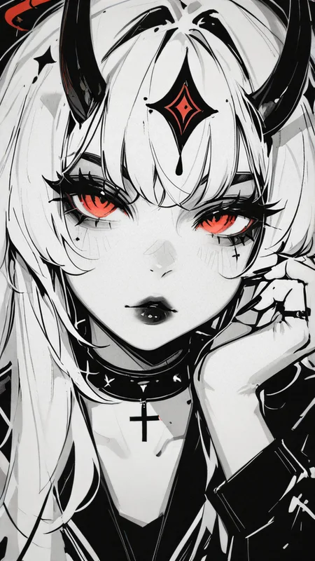 ,masterpiece,best quality,newest, <lora:Monochrome_Glamour-000009:1.0> mcglam, monochrome, 1girl, red eyes