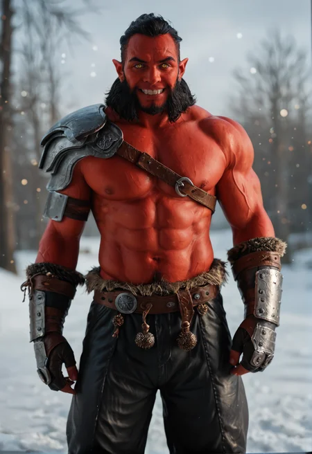 <lora:axe_v4:0.8> axe_v4
1boy,
colored skin, red skin,
black hair,
facial hair, beard,
muscular, muscular male,pectorals,
yellow eyes,
pointy ears,
bare top, shoulder armor, boots, gloves,, score_9, score_8_up, score_7_up, score_6_up, derpibooru_p_95,
detailed eyes, beautiful, detailed background, perfect eyes,
blur censor, blurry, blurry background, blurry foreground, bokeh, motion blur,
chromatic aberration, depth of field, figure, focused, focus
photography, realistic sun light and shadows, photorealism, UHD --ar 9:16 --style raw --stylize 700,
solo,
Glorious alpine view, winter, Mystical moonlit landscapes, Bridges, one hand supporting head, one hand on hip,smile