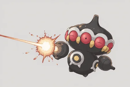 claydol,pokemon \(creature\),1other,red eyes,<lora:Claydol_-_Pokemon_r1:1>,firing,beam,