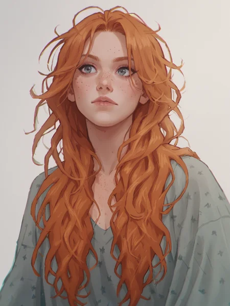 score_9, score_8_up, score_7_up, score_6_up, score_5_up, score_4_up, 1girl, Fr3ckles, freckles, grey eyes, ginger hair, long hair, <lora:Fr3ckledXLP:0.3> <lora:ju1ch3XLP:1> ju1ch3,