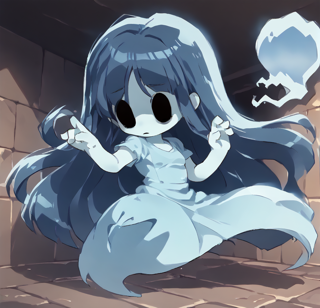 <lora:spookyxl:1> spookyjsm, 1girl, solo, ghost, blue hair, solid oval eyes, long hair, colored skin, long dress, black eyes,  <lora:ZN-MAnon-XLV1:0.8>