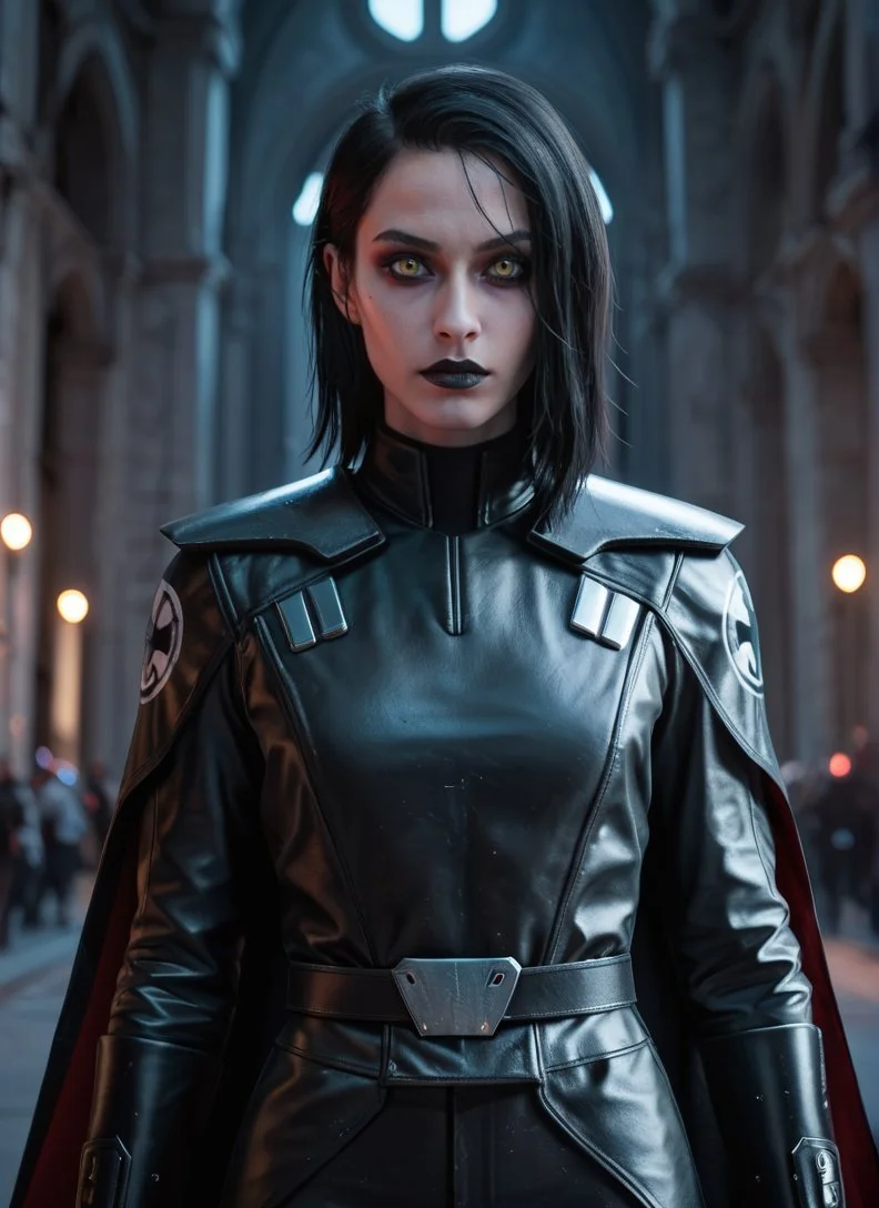 score_9, score_8_up, score_7_up, score_6_up,<lora:more_details:1> (more_details),,, Trilla,
looking at viewer, black hair
armor,gloves, black cape,belt,(pale skin)
science fiction,sith base,girl has a cute face, lightsaber, Sith, yellow eyes
<lora:Trilla:0.6>,solo,(muscular body:1.3), black leather headband