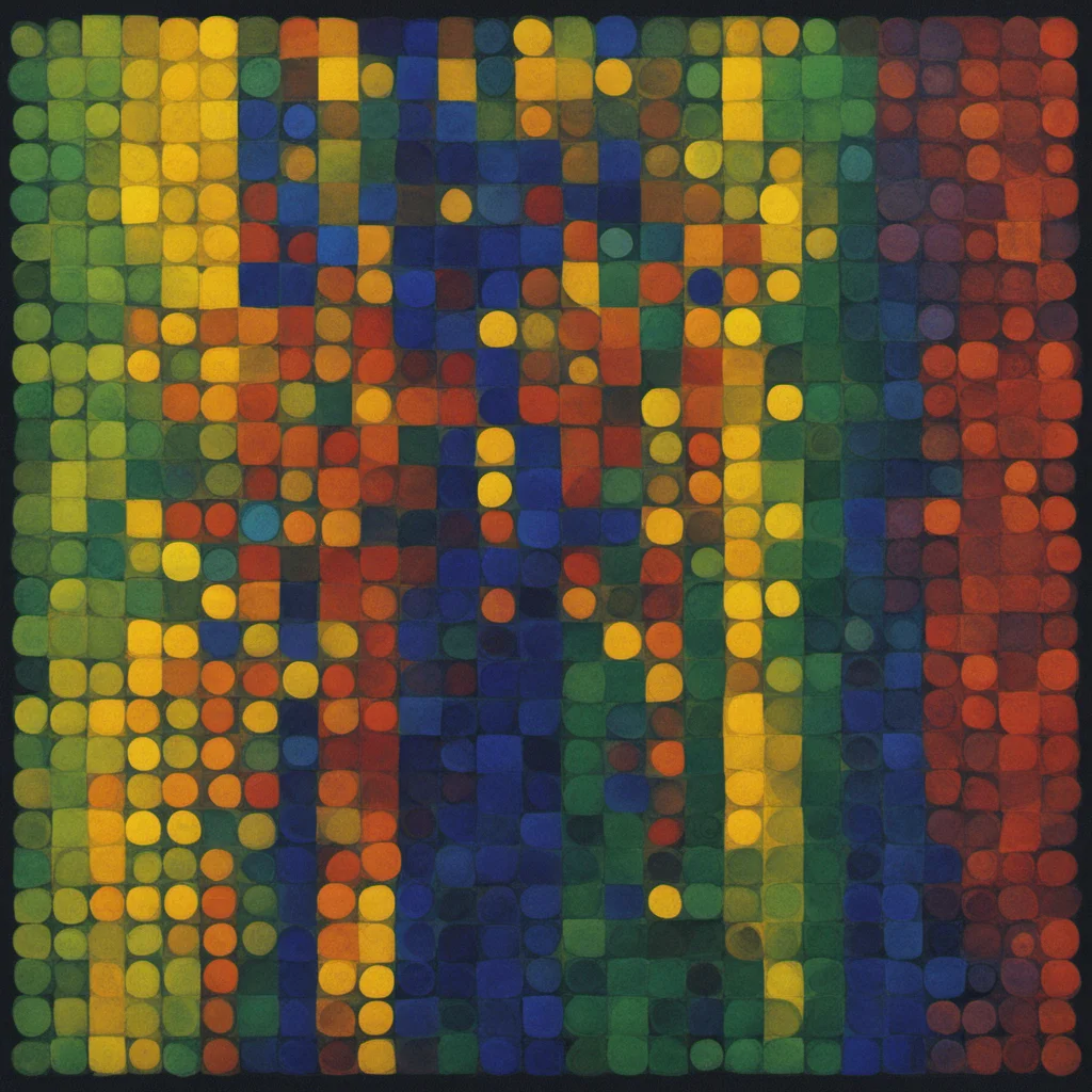 alchemy machine Le Parc a rainbow colored set of particles thar rain down and bounce on some rectangles abstraccion geometrica, blue, yellow, green, red, alchemy, alquimias, particles, particulas, dark background <lora:LeParc_AI_LoRA_XL_v2.1:1>