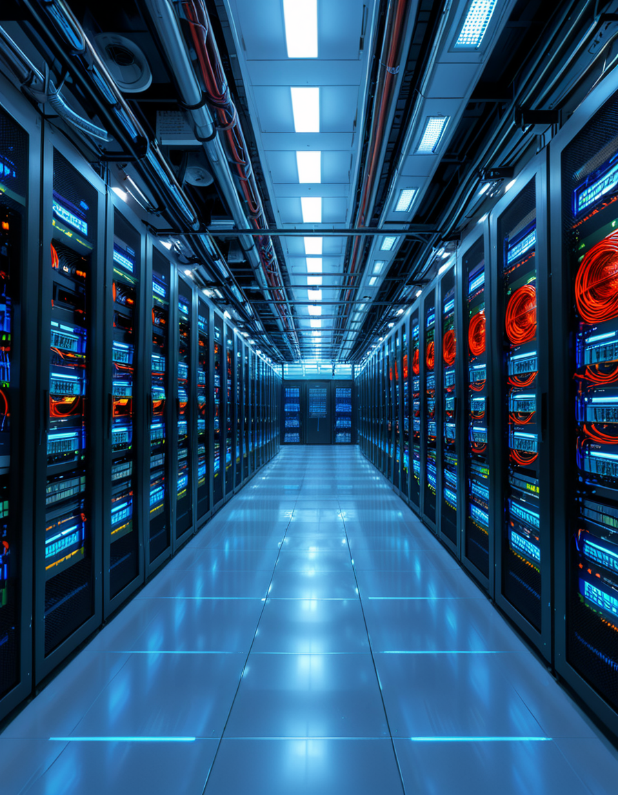 A high-security server room with dim, cold blue lighting and rows of towering black server racks filled with blinking LED indicators. The air is sterile, with a faint hum of cooling fans and the soft beeping of data transfers. Thick, reinforced cables snake across the floor, connecting the machines to a central security terminal displaying encrypted code on multiple high-resolution monitors. The walls are lined with biometric scanners, surveillance cameras, and warning signs indicating "Restricted Access" and "Cyber Threat Level: High." A red emergency light subtly glows in the background, casting a sense of urgency. The atmosphere is ultra-modern and highly secure, evoking the feeling of a top-secret data vault or cyber warfare control center.
<lora:SDXLFaeTastic2400:0.4> <lora:extremely_detailed:0.4> extremely detailed, <lora:high-security_s3rv3r_r00m:1>,high-security s3rv3r r00m, Masterpiece,best quality,hi res,8k,hi res,8k,award winning,(sharp focus, intricate, highly detailed),