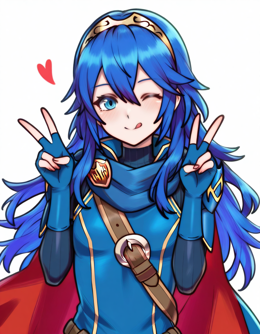 rotomwake,



wink, tongue out, peace sign, Lucina (Fire emblem), blue hair