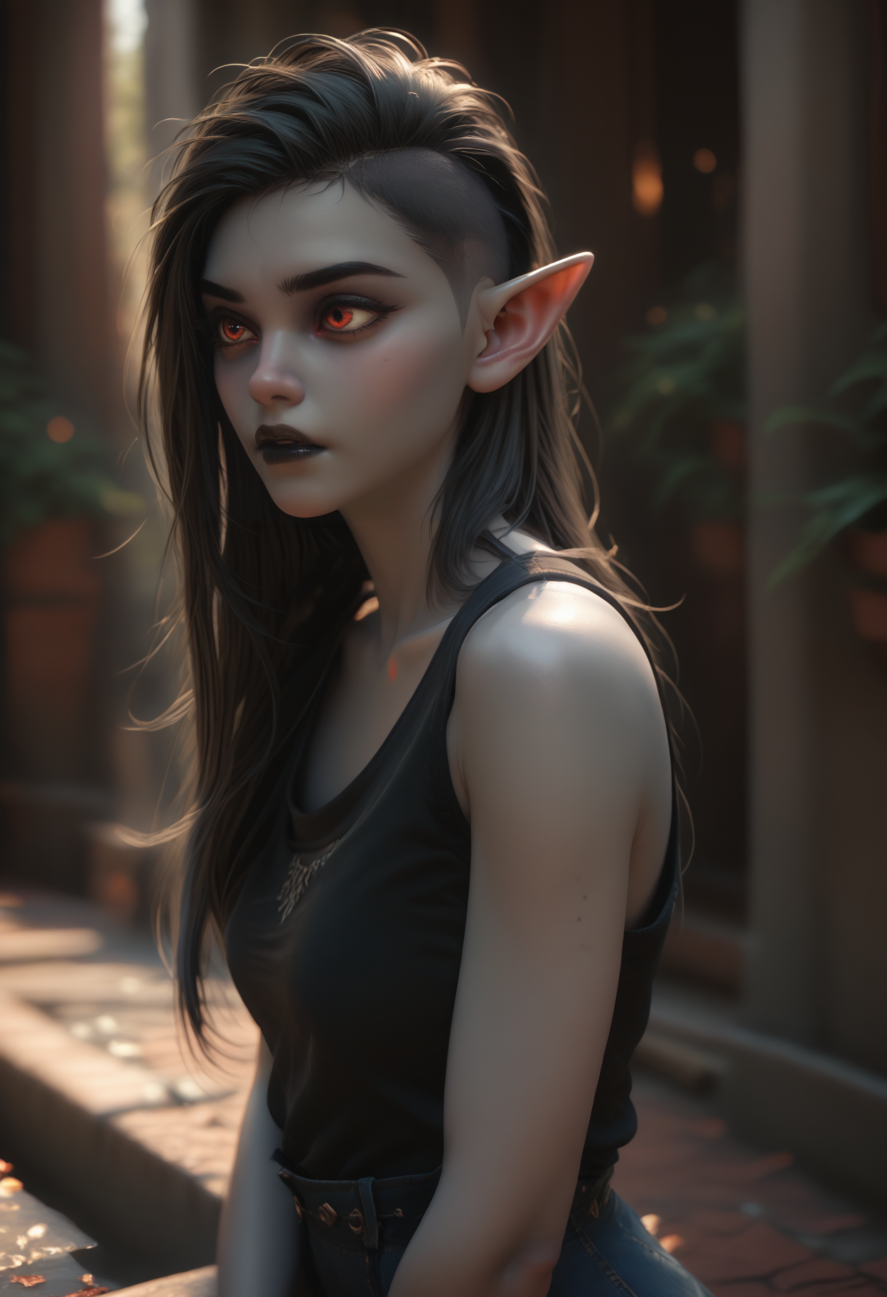 score_9, score_8_up, score_7_up, rating_safe,
1girl, black tank top, 
 <lora:Dark_Dalsi_Pony_v1.0:0.8> d4rkd4ls1, long hair:sidecut, grey skin, pointy ears, black lips,
