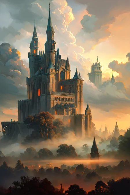 hyperrealism oil painting, ghost of the castle,
thunderstorm, and many small clouds, and slightly cloudy, fantasy forest,
an expansive ancient forest, featuring towering oaks, diverse wildlife, a variety of flora,
{dawn|dusk|night},
<lora:more_details:0.3>,
<lora:EnvyFantasyMix05:0.3>,
<lora:ghost:0.5> guiguai,
<lora:FantasyRuins:0.3> FanRu,
<lora:USNR STYLE_XL_loha:0.3> usnr,