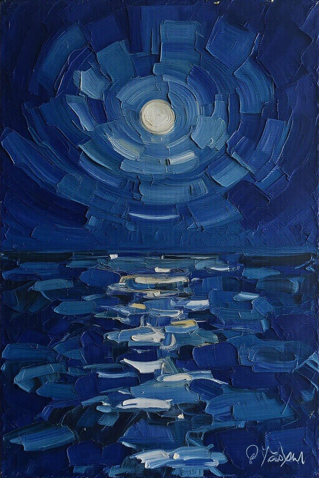 impasto oil painting.
a full moon can be seen glowing against a dark blue background. The moon's reflection is visible in the middle of the image, adding a touch of depth to the composition. The surface of the moon is covered in shadows, creating a striking contrast to the dark blue of the background.
 <lora:impasto_nocap_d6a3:1.0> <lora:Flux-Sch-SingleBlocks-BF16:1.0><lora:802435332969784304:0>