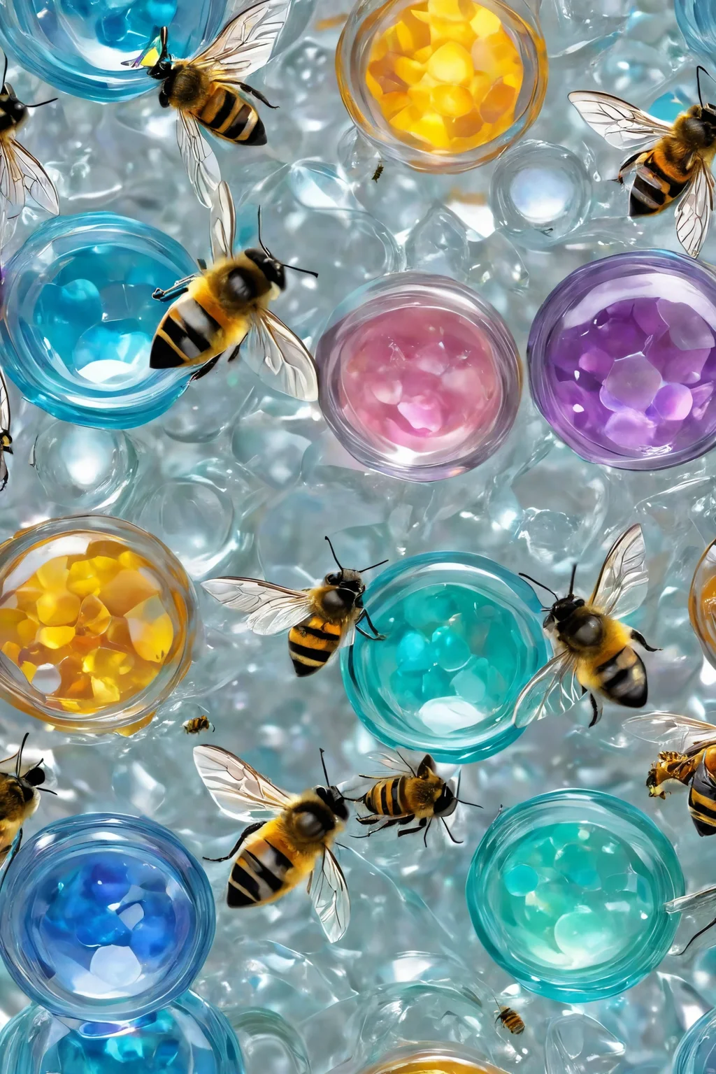 colorful glass, <lora:colorful_02_colorful_glass:1.0>,
A wizard's spell that accidentally turns his beard into a variety of flowers, attracting a swarm of bees, under the confused light of a spellbound moon.,
amazing, beautiful, breathtaking, astonishing, brilliant,