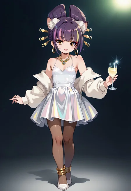 score_9, score_8_up, score_7_up, source_anime, uncensored, best quality, ((masterpiece)), 4k, fcx, fyx, phc, yuh, oya, kib, absurdres, retro style, neon signasl, nightclub, fullbody, complete body in the image, holding a bottle of wine, small body, Futanari, thin legs, round tip, <lora:long_eyelash:0.3>, long eyelashes, ultra detailed eyes, beautiful eyes, bright eyes, faint lips, very large hoop earrings, nsfw, cute smile, gold bracelets, gold anklets, saturated colors, high contrast, sultry, (sexy), dancing, ((pantyhose)), pantyhoses, streaked hair, flat chest, gyaru gal, see-through PVC large jacket, makeup, long eyelashes, glossy lipstick, mascara, blush, eyeshadow, jewel necklace, rich girl, sparkles, (glittering pastel clothing, glossy sparkling fabric), sharp focus, high heels
(1girl, darudayu))