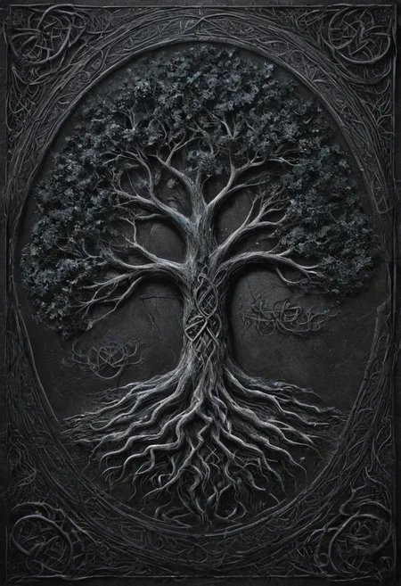 Completely black screen, absolutely nothing, pure black, detailed, but the celtic tree of life are rising, FastNegativeV2, ral-dissolve,