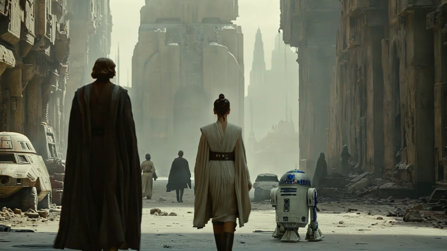 cinematic film still of <lora:star wars style:0.3>
<lora:detailed:0.4> detailed
<lora:perfection style:0.4> perfect
<lora:PerfectEyesXL:0.5>
<lora:Coruscant:0.9>
Coruscant two people walking through a city street in a ruined city,in star wars style,outdoors,sunlight,ground vehicle,building,scenery,motor vehicle,city,ruins, shallow depth of field, vignette, highly detailed, high budget, bokeh, cinemascope, moody, epic, gorgeous, film grain, grainy