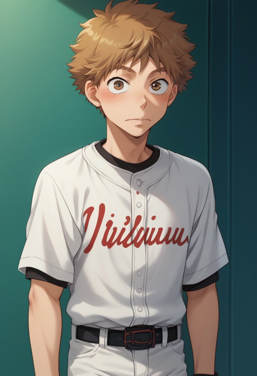 score_9, score_8_up, score_7_up, source_anime, highly detailed, 
mihashi, 1boy, male focus, baseball uniform, solo, sportswear, white pants, looking at viewer, short hair, blush, pants, brown hair,
standing, brown eyes, shirt, upper body,
