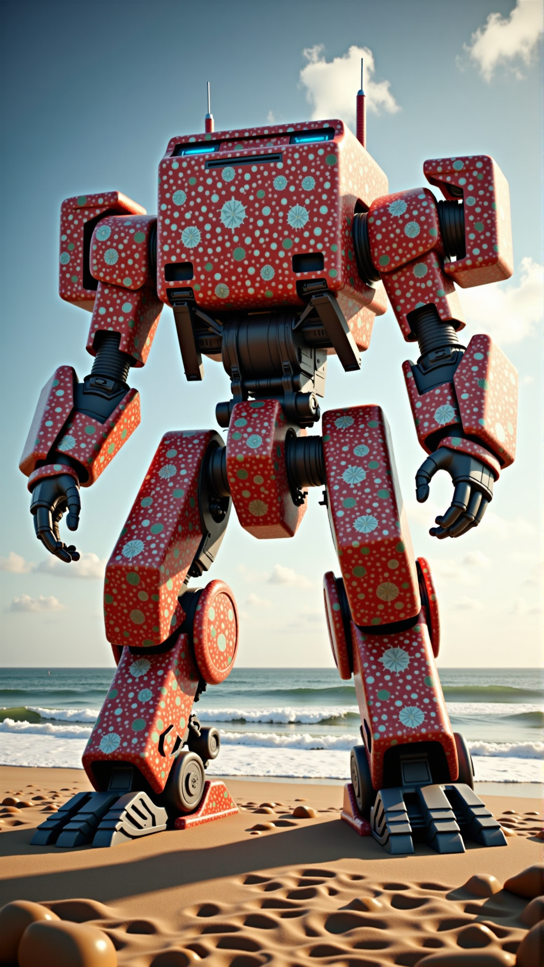 A professionally shot photography of a ChristmasWrapped mega mech at the beach, realistic, 8 k, extremely detailed, cgi, trending on artstation, hyper - realistic render, by greg rutkowski. It is entirely wrapped up in christmas wrapping paper.
<lora:ChristmasWrappedFlux:0.9>