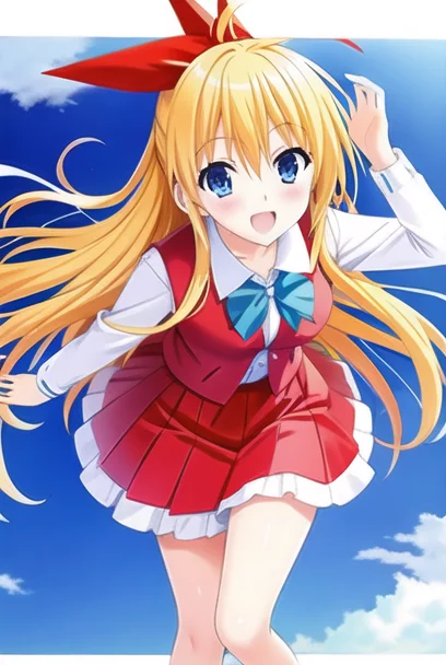 chitoge_kirisaki,chitoge kirisaki, highres,(masterpiece_1.0),(white background),(best quality_1.0),(standing),(body in frame),1girl, full body,