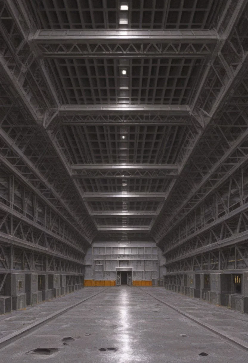 best quality, masterpiece,
no humans,
building, warehouse, industrial, metal, science fiction,
concrete,
