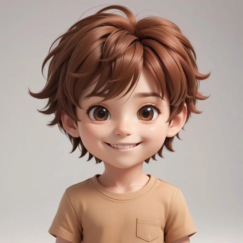 Portrait of a ruddy young man, chibi, super deformed, 20yo, smiling, doll-like, Photorealistic simple volumetric light background, ColorART, CGI,