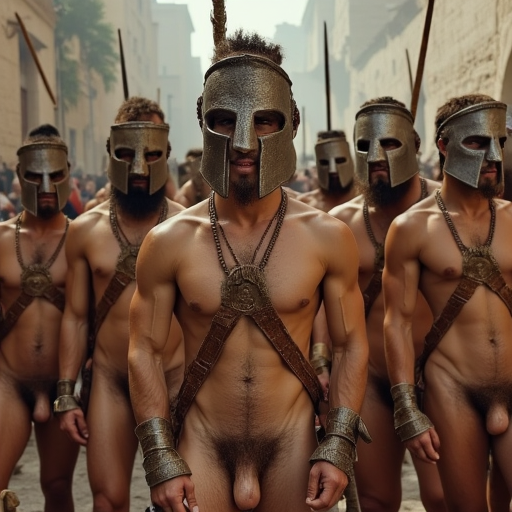 Anciens spartan soldiers naked with big hairy penises