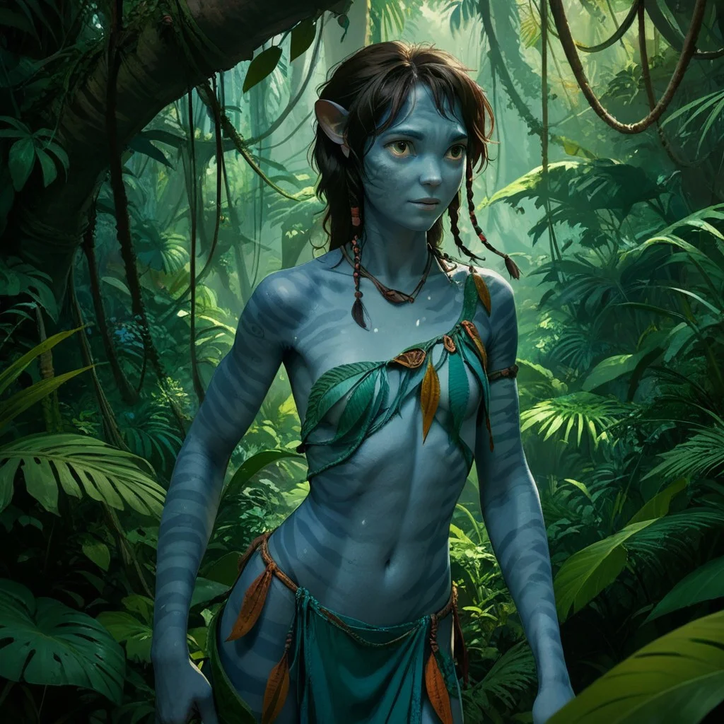 score_9, score_8_up, score_7_up, score_6_up, score_5_up, score_4_up, 1girl, Kiri, blue skin, jungle