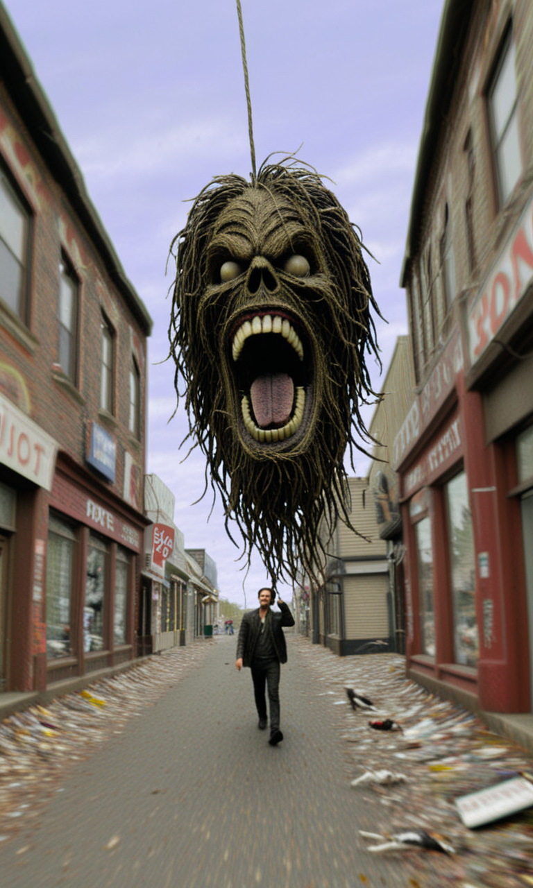 (masterpiece), (best quality), (ultra-detailed), low quality, jpeg artifacts, blurry, poorly drawn, ugly, worst quality, art brut, outsider art, a man walking to the store, waving the corpse of a dog around in the air, screaming, paranoia, illustration, disheveled hair, detailed eyes, perfect composition, moist skin, intricate details, earrings, by wlop