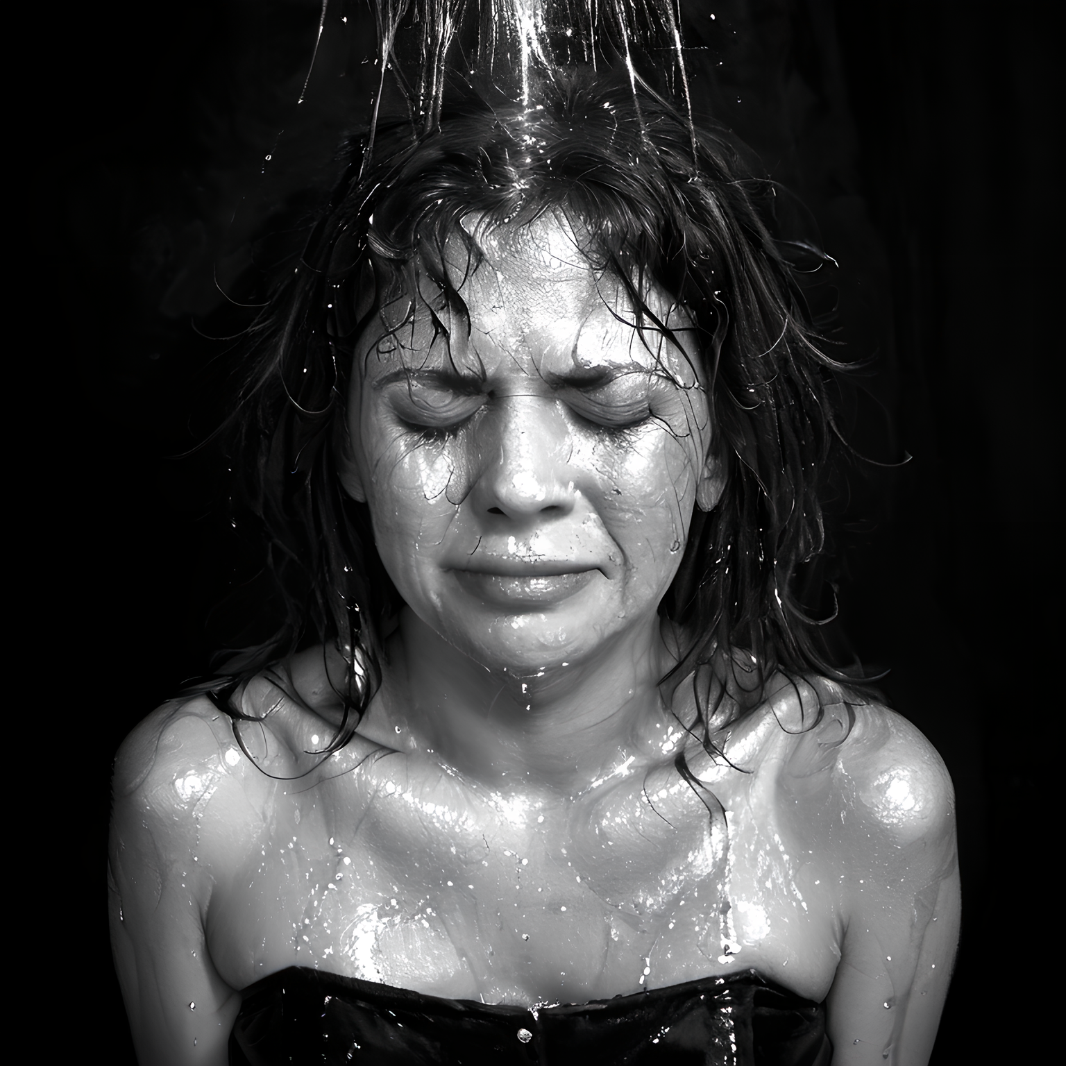 score_9, score_8_up, score_7_up, BREAK, source_real, raw, monochrome, dark photo, outdoor, waterfall, 18yo old girl, natural ginger hair,black dress, from bellow, pain, closed eyes, wet messy hair, wet face, <lora:Pain_Fear_and_Desperation_Pony:1> <lora:Into_Darkness:1>