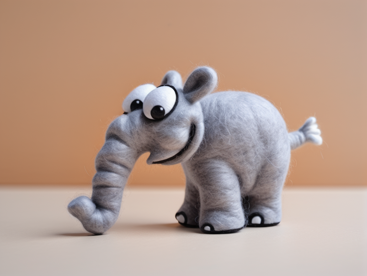 <lora:Ottifant_sdxl:0.6>  Felted Ottifant smiling, 3d figurine