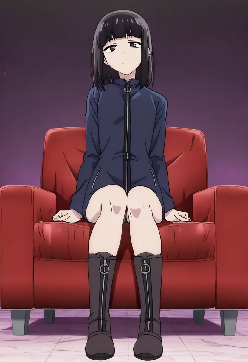 masterpiece, best quality, absurdres, detailed skin, detailed eyes, anime colored, anime screencap,
<lora:Suzushiro_Hatsuka_IL-000008:1>, 1 boy, femboy, Suzushiro Hatsuka, black hair, black eyes, bangs, jacket, zipper, looking at viewer, expressionless, full body, sitting,