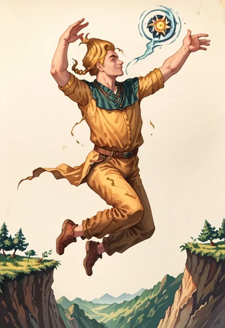 score_8, score_8_up, score_7_up, oblivionarts, 1boy, male focus, solo, adoring_fan, (((jumping off a cliff))), simple background,
