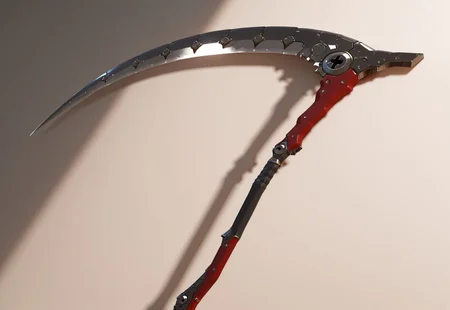 scythe weapon, scythe in front of you, perfect construction weapon, sharp blade, very detail weapon, BREAK, Hanging on the wall, perfect metal details, shiny blade, light on weapon, 3D, no person, ((no logo, no patreon logo)),
HDR, 8K, high contrast, masterpiece, best quality, amazing quality, very aesthetic, high resolution, ultra-detailed, absurdres, perfect lighting, photorealistic, volumetric lighting, dramatic shadows, cinematic lighting, (sharp image), safe, BREAK, scenery, realistic/anime, (perfect anatomy, perfect hand anatomy, perfect face anatomy, perfect eyes anatomy, perfect mouth anatomy), perfect lighting, (sharp image), (dynamic poses), perfect anatomy, Focus face, lazyneg, RevScythe, SDXLposXL,