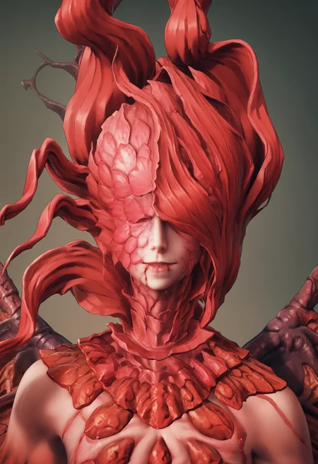 score_9, score_8_up, score_7_up, score_6_up, score_5_up, score_4_up, 1girl, <lora:RominaV2:0.85> solo, eyeless, red hair, monster girl, wings, red theme, blood, upper body, front view,
(light blue background), simple background