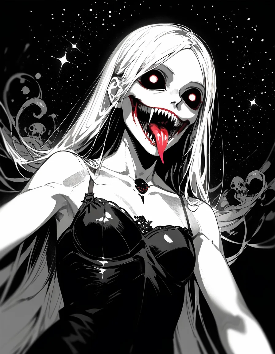 (masterpiece, best quality, high quality, good quality), 1girl, solo, halftone effect, cosmic, horror_\(theme\), ghost, multiple arms, sharp_teeth, tongue_out, long_tongue, colored_tongue, ribcage, depth_of_field, cowboy_shot, dutch_angle, upper_body, , add-detail-xl, ph4nt0m01l, BioPunky<lora:Pony Effects\skumerz\BioPunky.safetensors:0.8:0.8> <lora:Pony Effects\freckledvixon\ph4nt0m01lXLP.safetensors:0.7000000000000001:0.7000000000000001> <lora:XL Enhance\w4r10ck\add-detail-xl.safetensors:0.25:0.25>