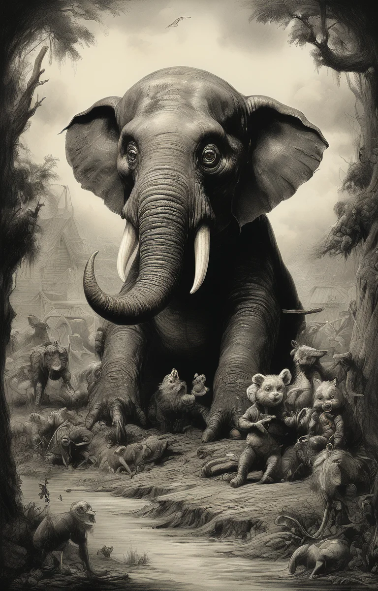 masterpiece,best quality,<lora:tbh274-sdxl:0.9>,illustration,style of Thomas Nast animals