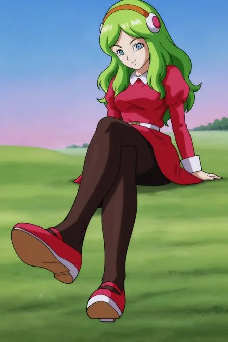 source_anime, score_9, score_8_up, score_7_up, anime screencap,
brianne, 1girl, solo, long hair, looking at viewer, smile, blue eyes, green hair, long sleeves, dress, medium breasts, juliet sleeves, sitting, green hair, mary janes, puffy sleeves, legs, black pantyhose, field, grass, crossed legs, outstretched arm, arm at side, red dress, red_footwear, sleeve_cuffs, shoe soles, white collar, white belt, foot focus, blue sky, sun,
<lora:brianne_pony_v1:0.8>