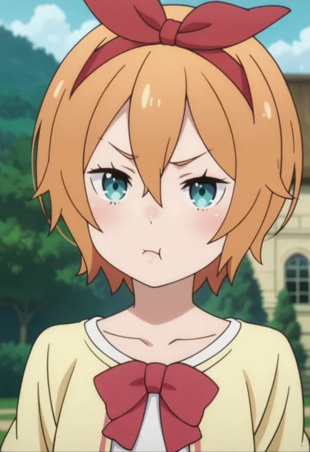 score_9, score_8_up, score_7_up, source_anime,anime screencap, anime coloring,intricate details,rating_safe, masterpiece, best quality,
(best quality, absurd res, ultra detailed),1girl, ((solo)), good eyes,perfect eyes,,detailed eyes, zPDXLxxx , zPDXL3,detailed, detailed face, <lora:add-detail-xl:3>,
BREAK
<lora:petra:0.8>, petra, blue eyes, orange hair, short hair, hair between eyes, bow hairband,
ribbon, white shirt, yellow cardigan, 
BREAK
standing,
,looking at viewer,pout,:T,,