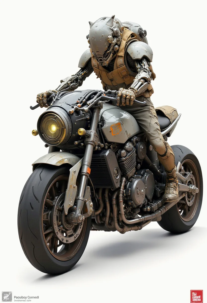 Vehicle, sci-fi, alien, motorcycle, hover, front ball wheel, armored armor, armadillo, tribal markings. Recypu style.