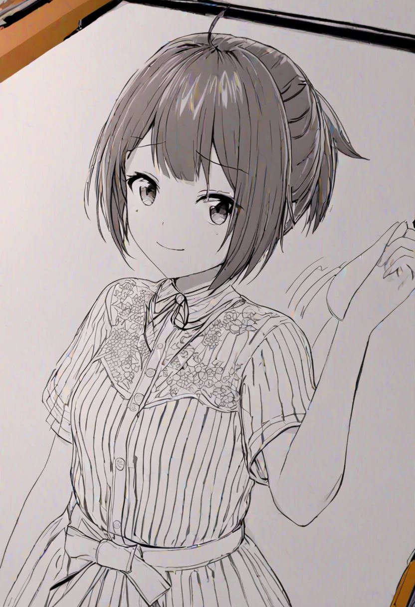 high quality, high detail, line art, sketch, 1girl, beautiful girl, joy, happy, laugh,Miku, good shading, very detailed drawing