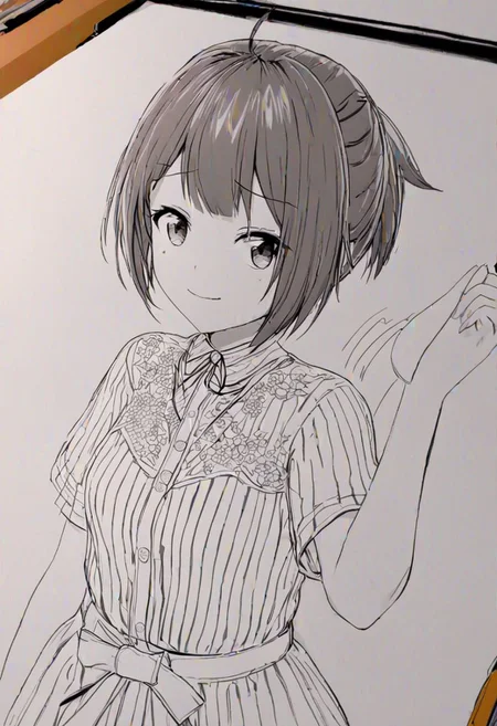 high quality, high detail, line art, sketch, 1girl, beautiful girl, joy, happy, laugh,Miku, good shading, very detailed drawing