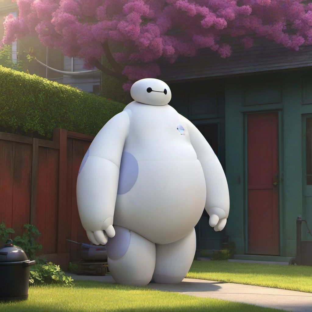 Baymax1024 in a garden, house, city<lora:Baymax1024-000540:0.8>