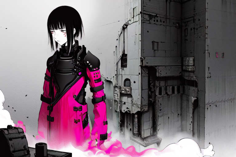 highly insanely detailed, masterpiece, top quality, best quality, highres, 4k, 8k, RAW photo, (very aesthetic, beautiful and aesthetic),  
tsutomu nihei,nihei_tsutomu,blame!,blame gakuen!,abara,TNstyle,sidonia_no_kishi,(city ruins,lab),dark sky,black sky,wire,mist,steam,foggy,smoke,fog, 
<lora:blamev2:1>, 
(1girl:1.3), 
solo focus, 
mangrove forest biome,neon white background,neon black background,neon magenta background,(tie-dye color background,colored smoke background),âââ