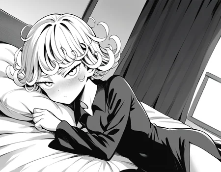 score_9, score_8_up, score_7_up, source_anime,
tatsumaki, <lora:opm-tatsumaki-manga-ponyxl-lora-nochekaiser:1>,
tatsumaki, short hair, curly hair, monochrome, greyscale,
long sleeves, dress,
indoors, bed, bed room, on side, blush, drunk,
looking at viewer, cowboy shot, solo, dutch angle,