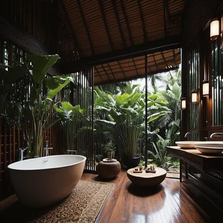 <lyco:Indonesian_style_interior_design_Sa_May:1.0> Indonesian style interior design of bathroom