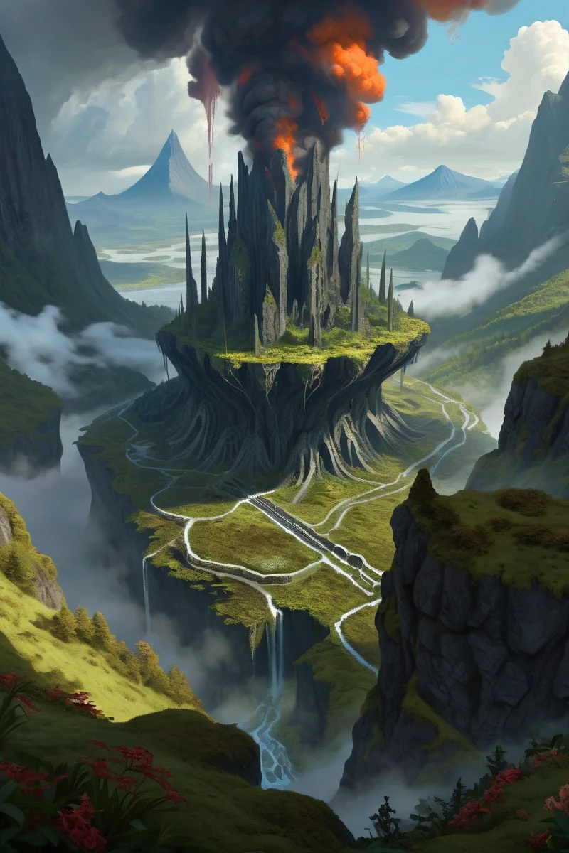 volcanic ash forest with charred trunks ,ruined colossi of fallen gods, their moss-covered remains housing elemental parasite nests, divine ichor still oozing mutagenic godblood, mountain, morning,weather misty cinematic view, epic sky, detailed, concept art, high angle, high detail, warm lighting, volumetric, godrays, vivid, beautiful, trending on artstation, by Tran Nguyen, huge scene, grass,flower, art greg rutkowski,
<lora:detailed_notrigger:0.7>, <lora:add-detail-xl:0.3>, oil painting art style from Renaissance period, masterful composition, Renaissance mood, renaissance oil painting, brush strokes, Baroque art style, dynamic composition, dramatic lighting, rich colors, intricate details, professional-grade execution, captures the grandeur and theatricality of the Baroque period